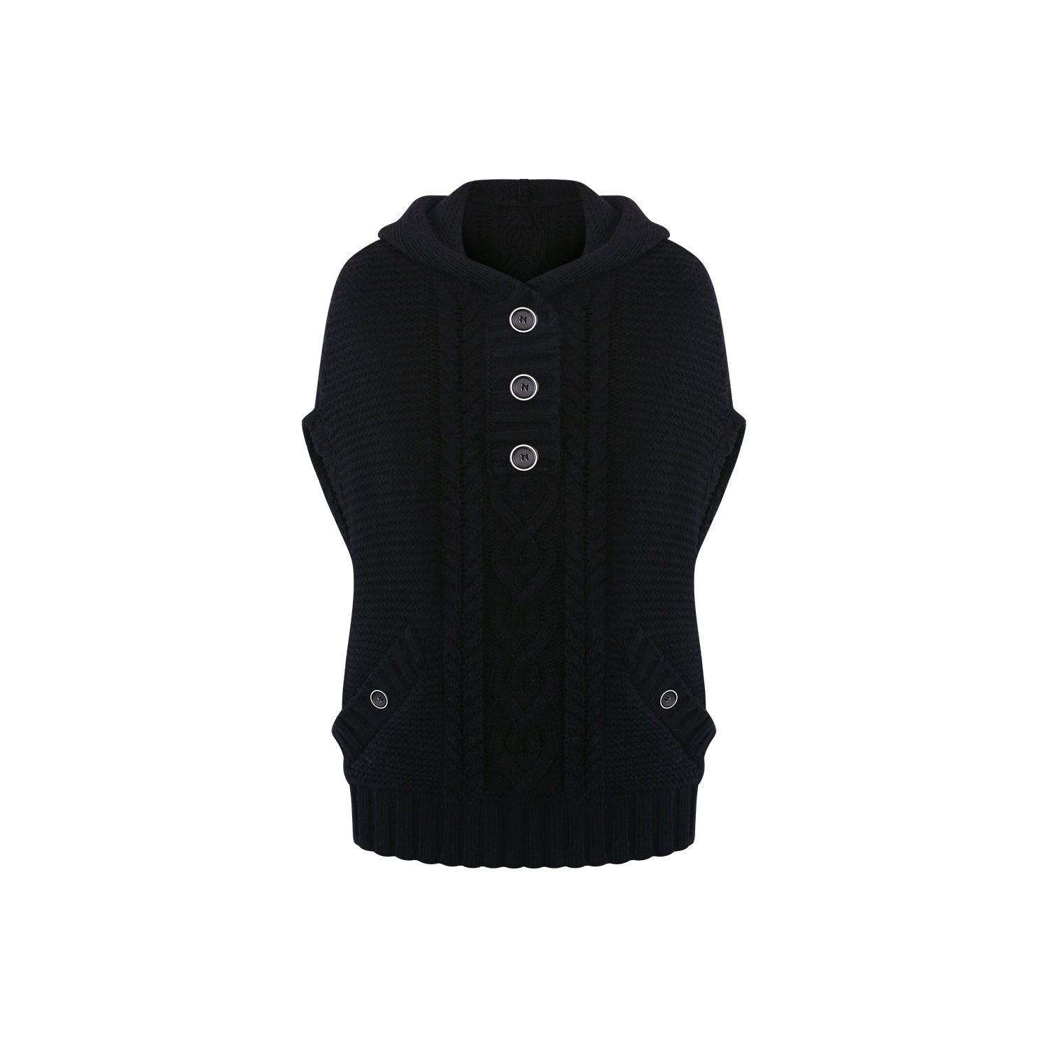 innerflow_Black_Cape_Single_Button_Mid_Length_Loose_Women&