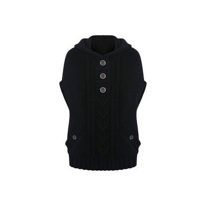 innerflow_Black_Cape_Single_Button_Mid_Length_Loose_Women&