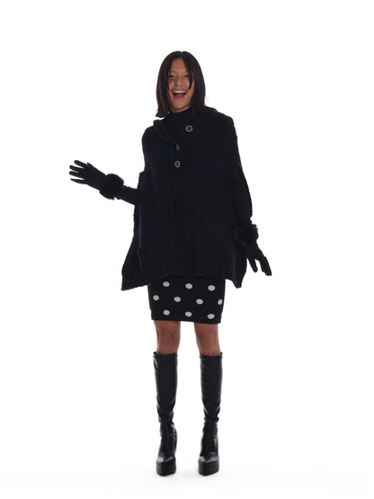 innerflow Black Cape Single Button Mid Length Loose Women&