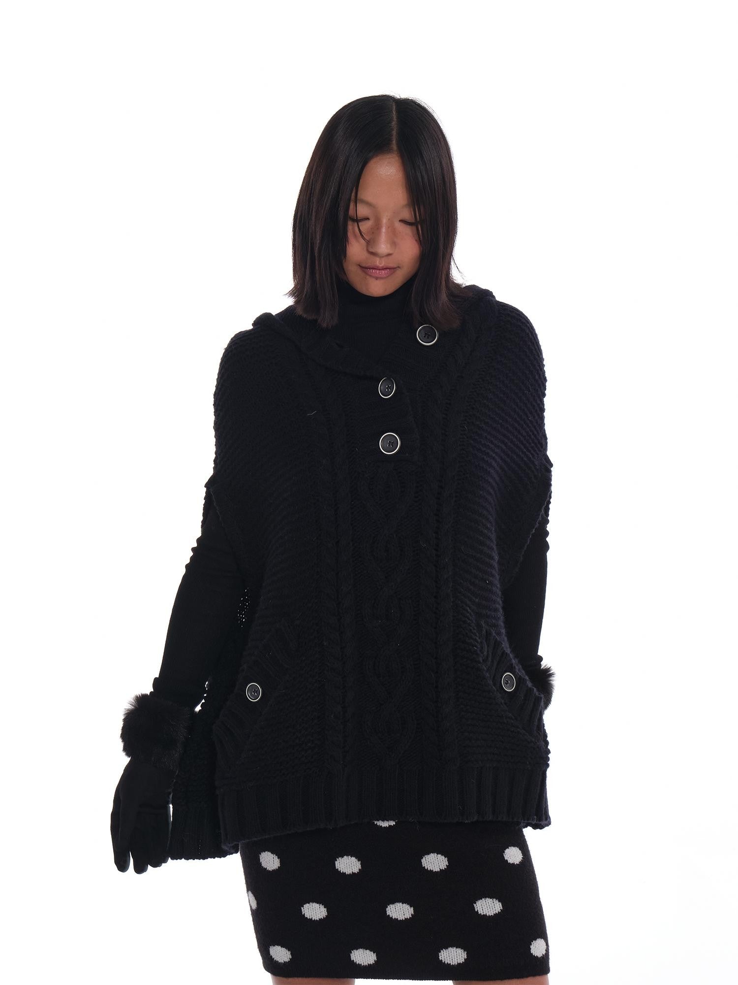 innerflow Black Cape Single Button Mid Length Loose Women&