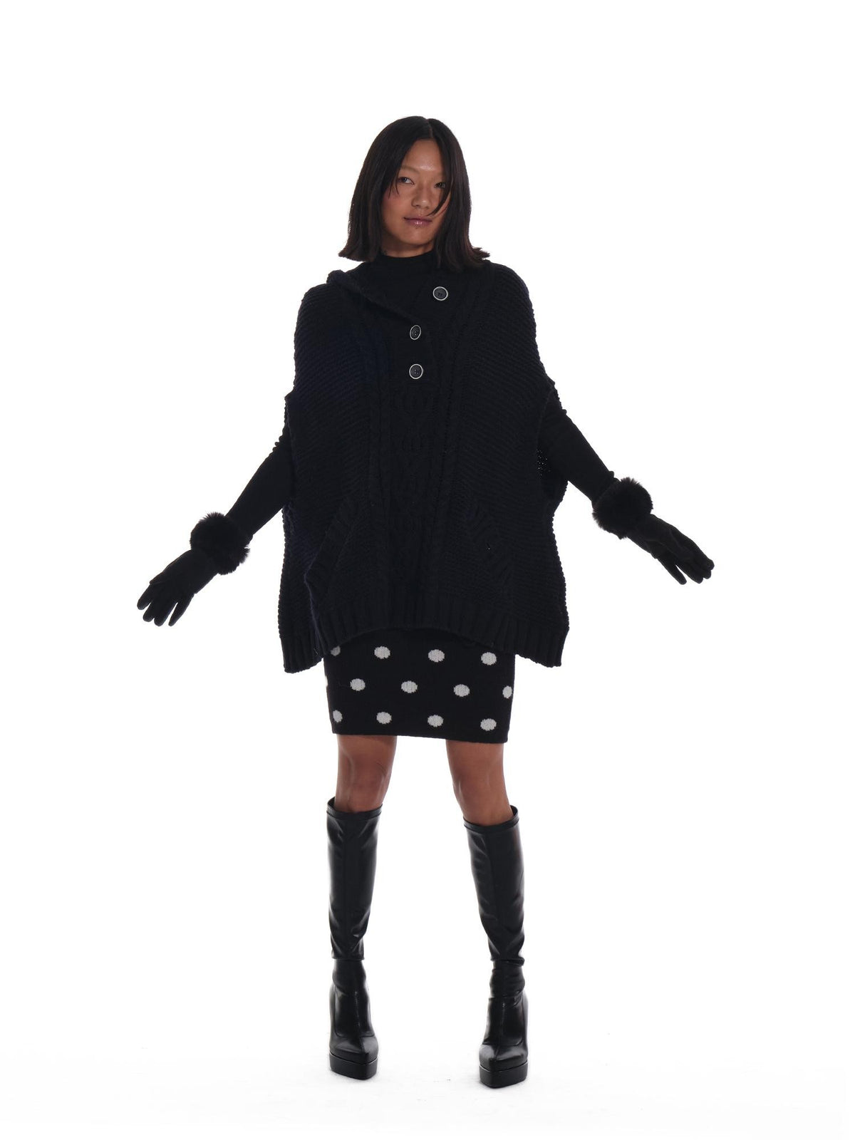innerflow Black Cape Single Button Mid Length Loose Women&