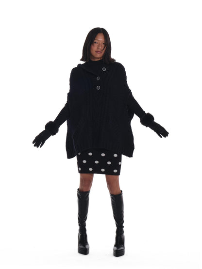 innerflow Black Cape Single Button Mid Length Loose Women&