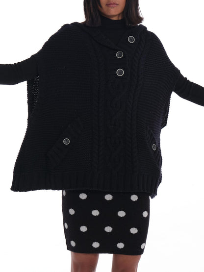 innerflow Black Cape Single Button Mid Length Loose Women&