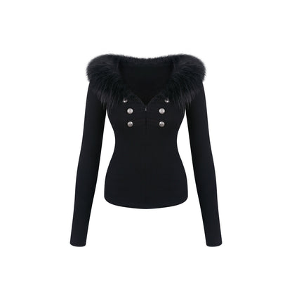 innerflow_Black_Eco_Fuzzy_V-neck_Slim_Fit_Women&