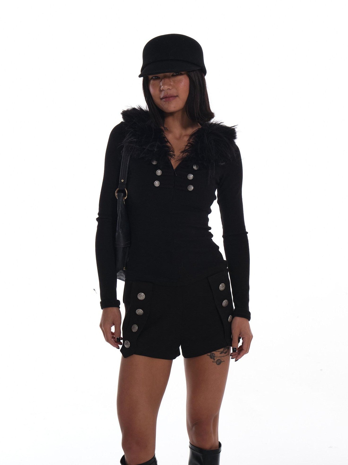 innerflow Black Eco Fuzzy V-neck Slim Fit Women&