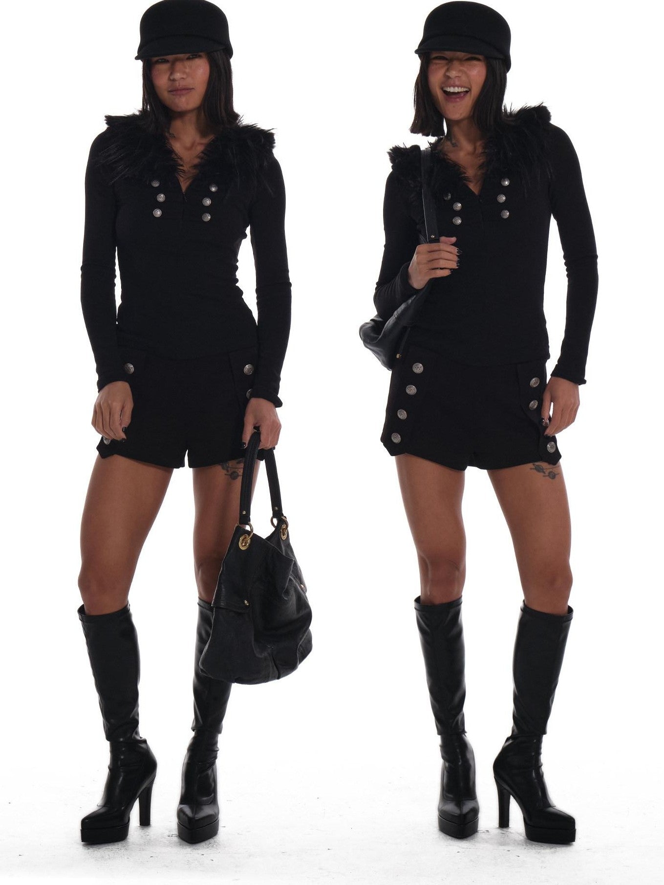 innerflow Black Eco Fuzzy V-neck Slim Fit Women&