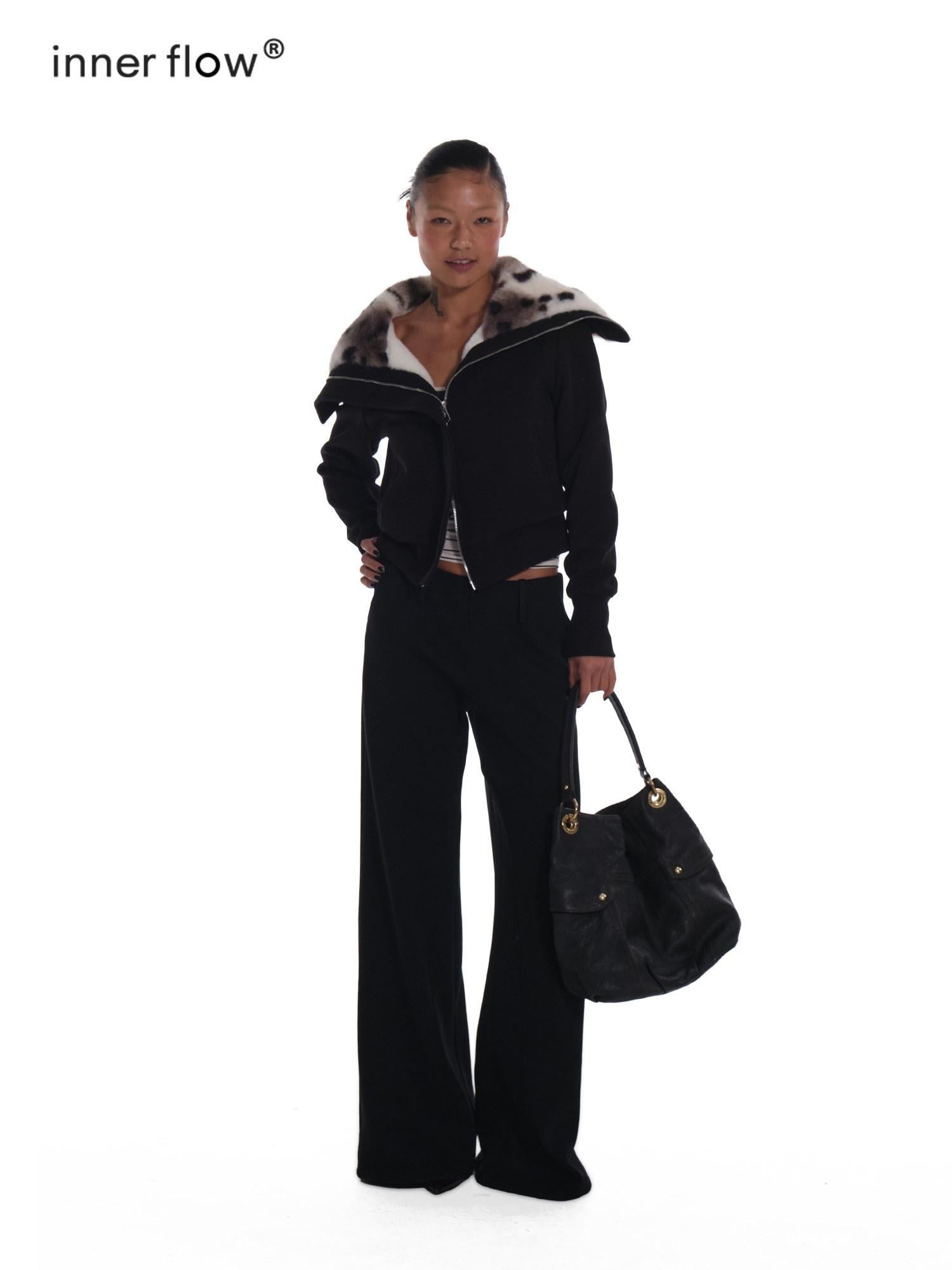 innerflow Black Fleece Lined Drapey Natural Waist Women&