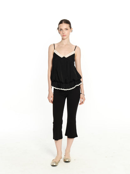innerflow Black White Lace Contrast V-neck Open Back Women&