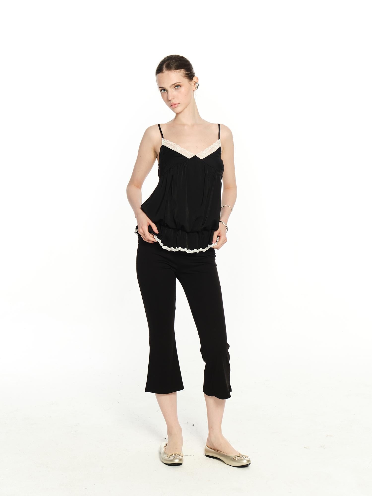innerflow Black White Lace Contrast V-neck Open Back Women&