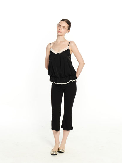 innerflow Black White Lace Contrast V-neck Open Back Women&