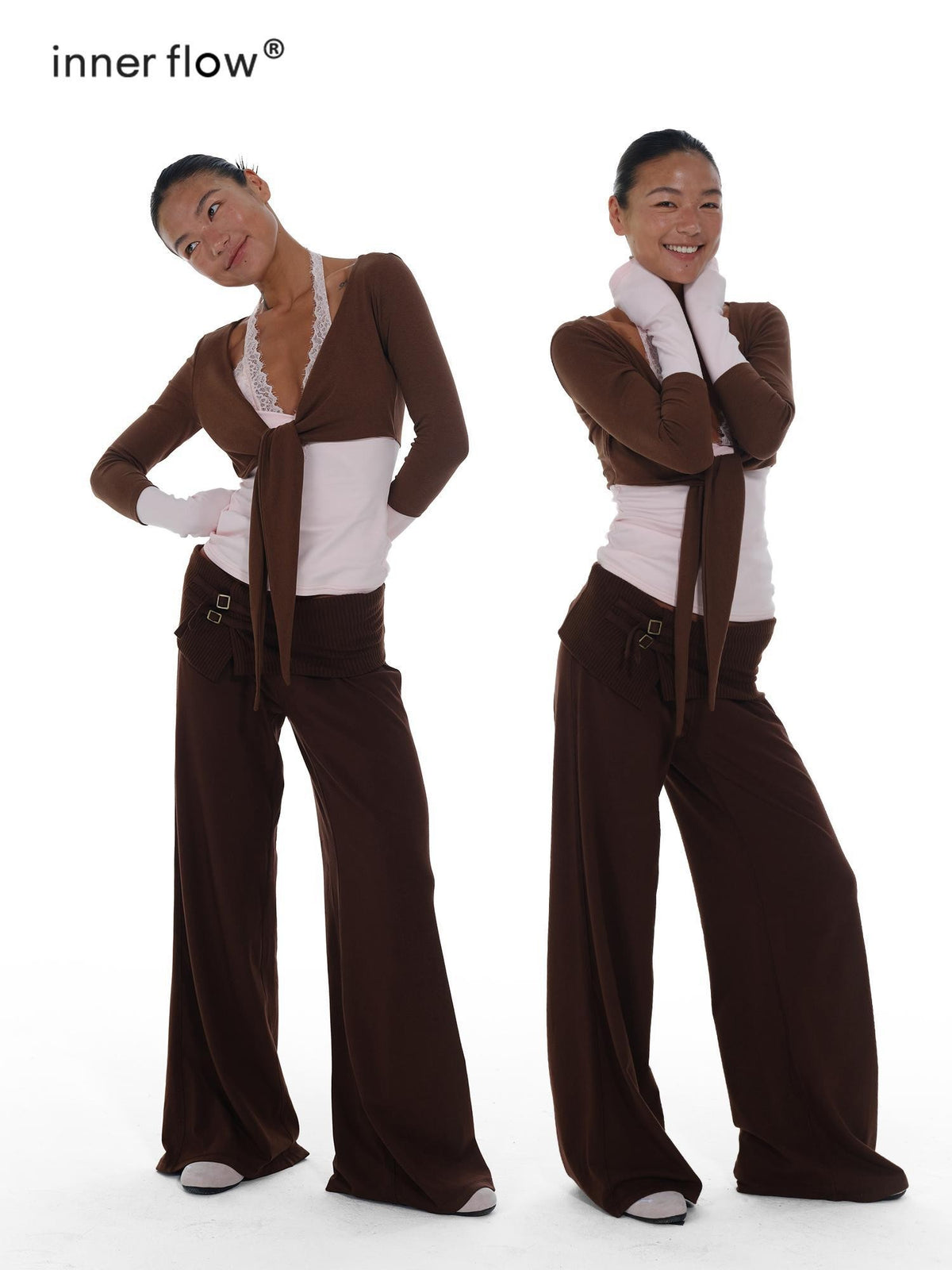 innerflow Blush Brown Colorblock Lace Tie Layered Women&