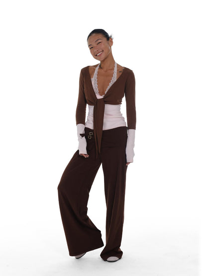 innerflow Blush Brown Colorblock Lace Tie Layered Women&