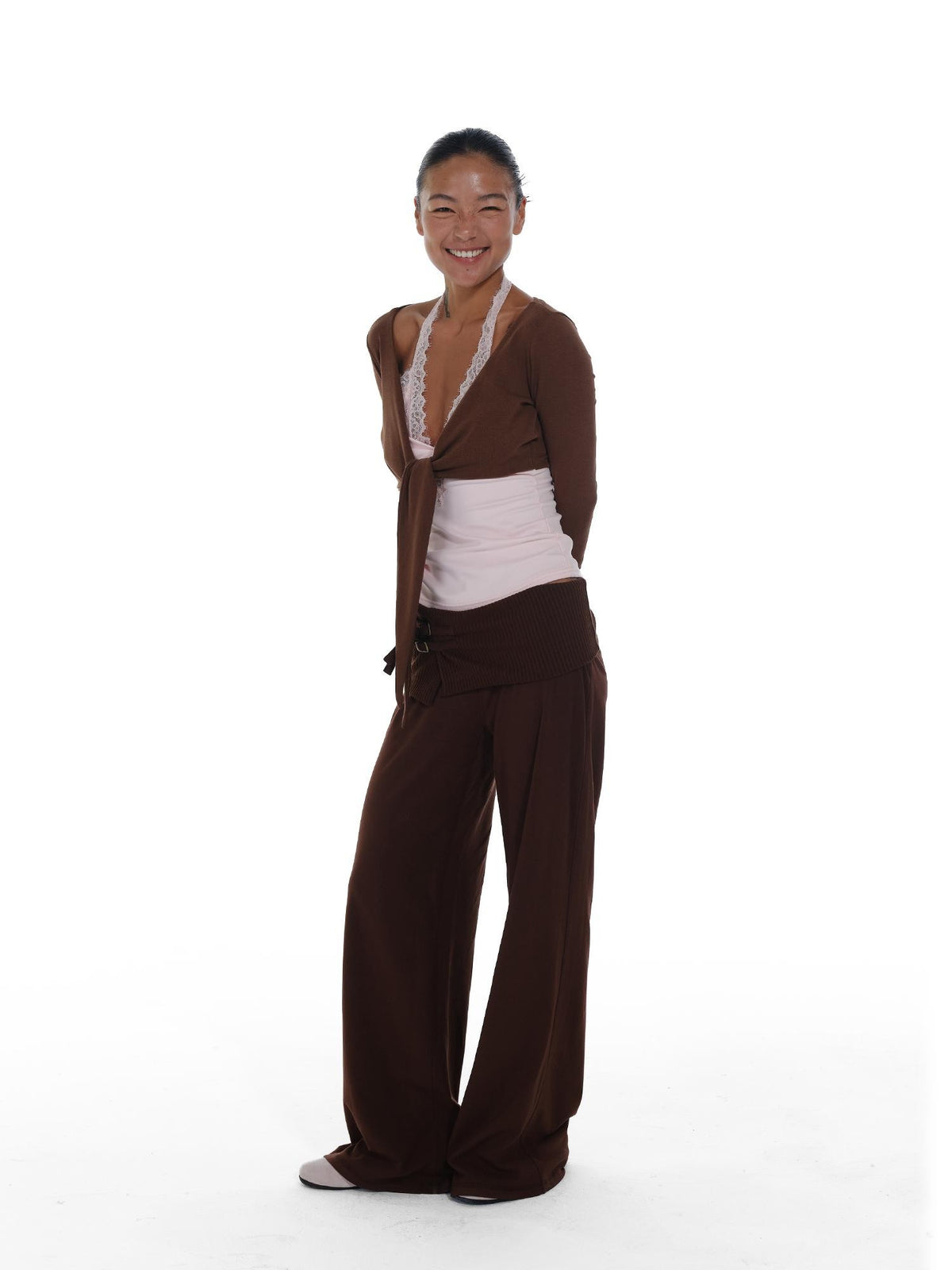 innerflow Blush Brown Colorblock Lace Tie Layered Women&