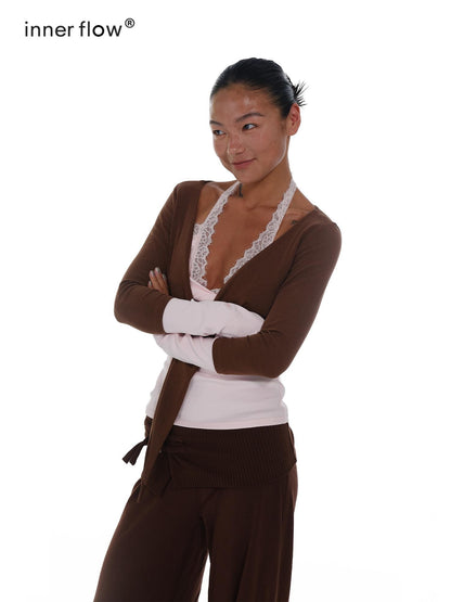 innerflow Blush Brown Colorblock Lace Tie Layered Women&