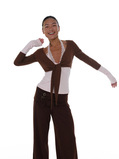 innerflow Blush Brown Colorblock Lace Tie Layered Women&