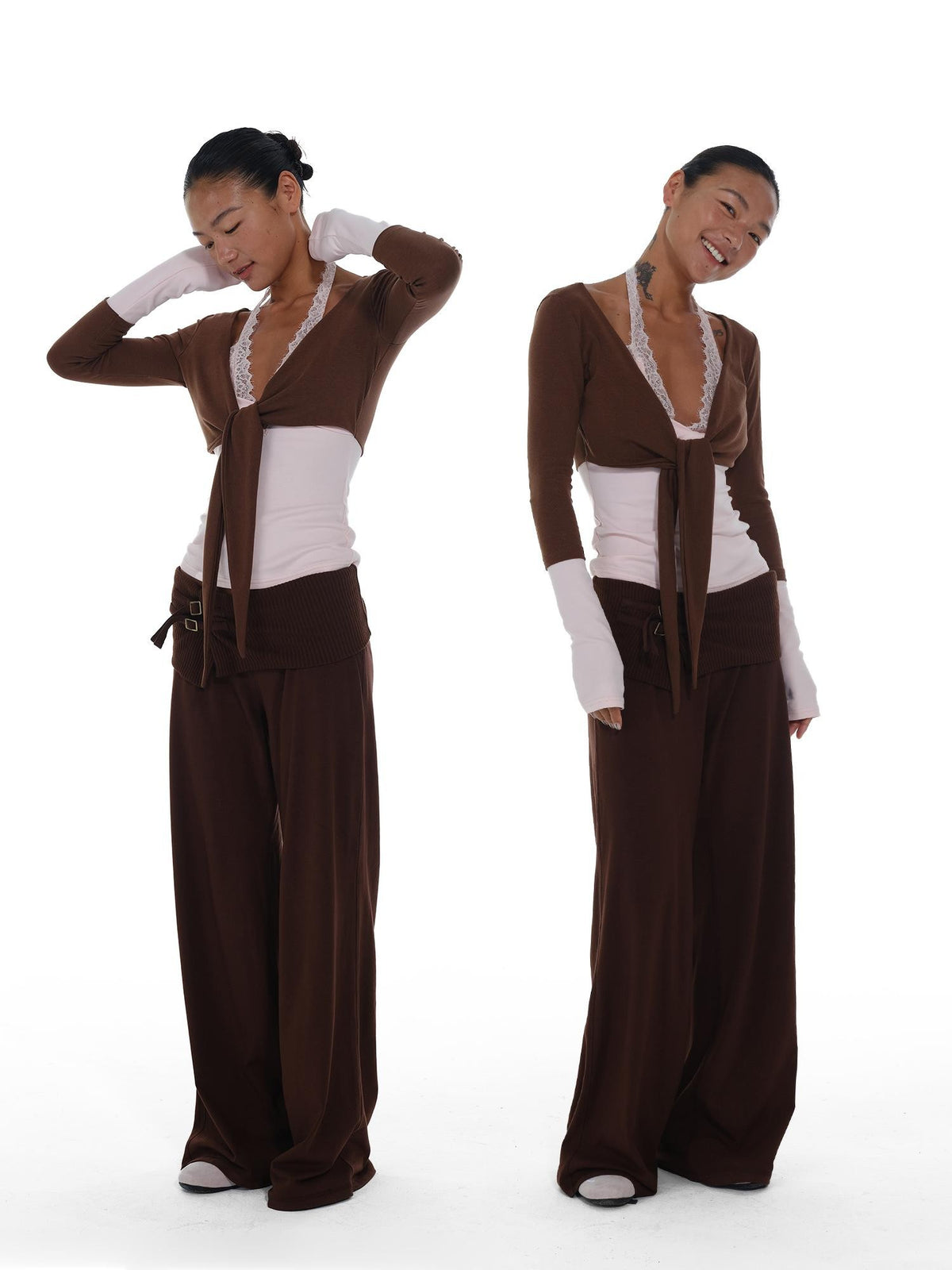 innerflow Blush Brown Colorblock Lace Tie Layered Women&