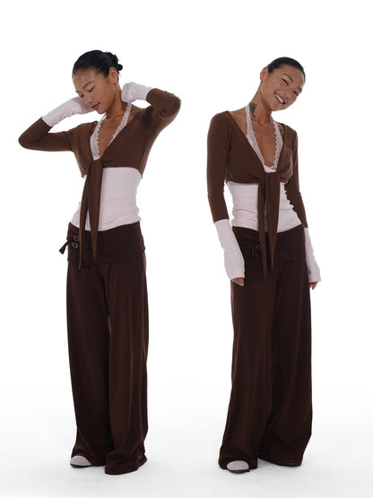 innerflow Blush Brown Colorblock Lace Tie Layered Women&