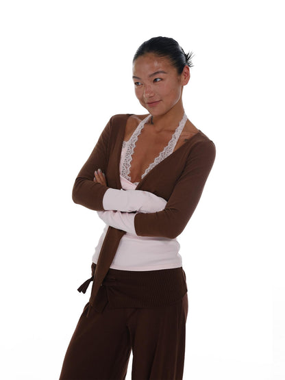 innerflow Blush Brown Colorblock Lace Tie Layered Women&