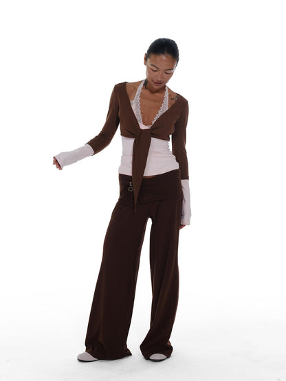 innerflow Blush Brown Colorblock Lace Tie Layered Women&
