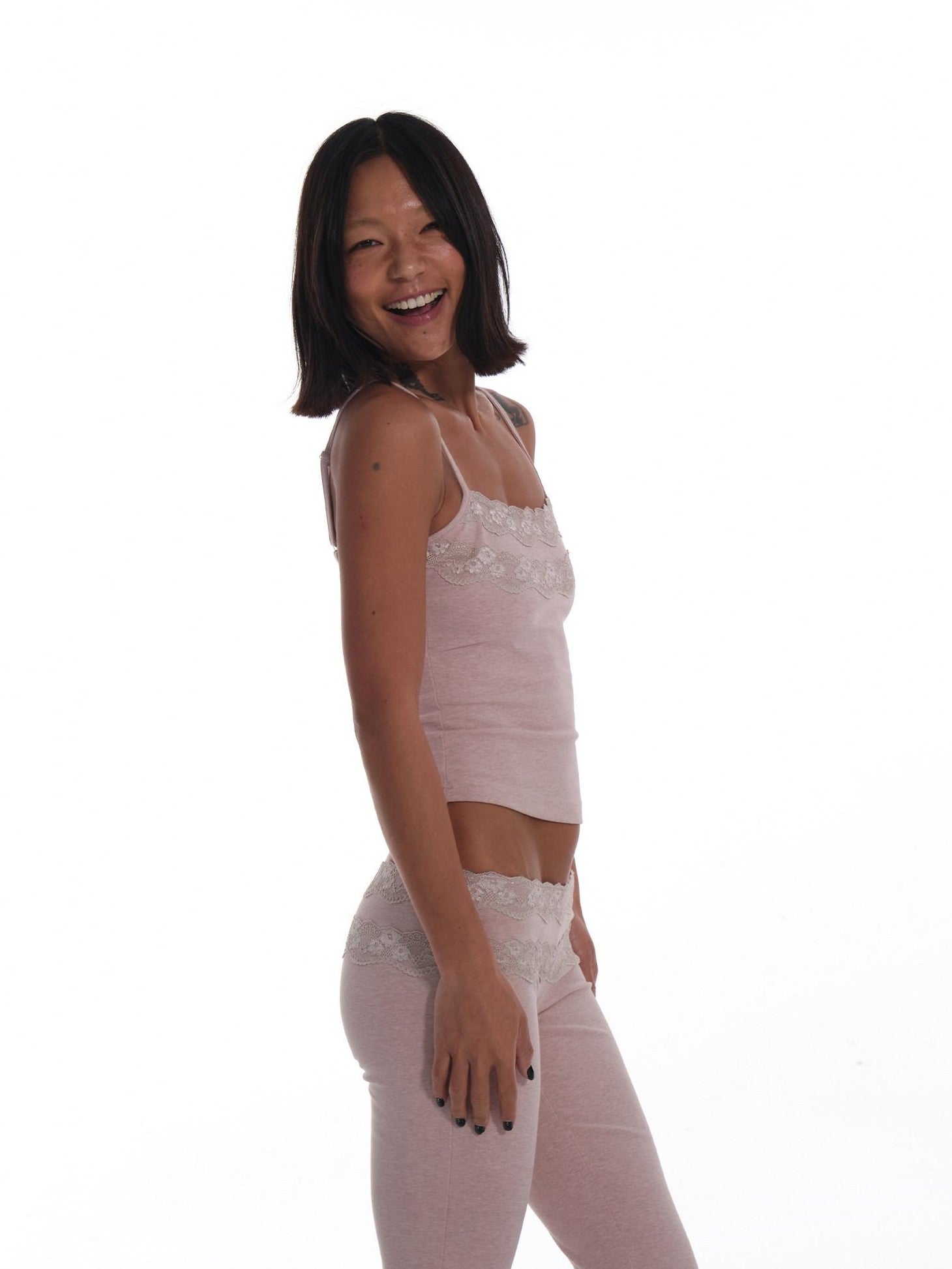 innerflow Blush Pink Lace Camisole Low Waist Flared Women&