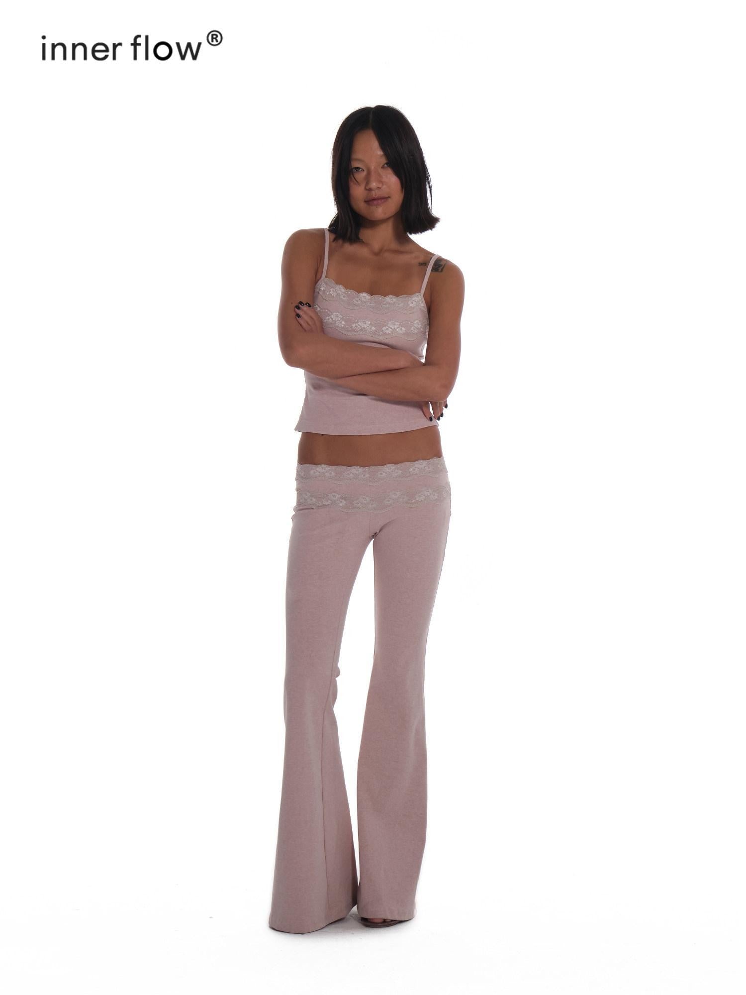 innerflow Blush Pink Lace Camisole Low Waist Flared Women&