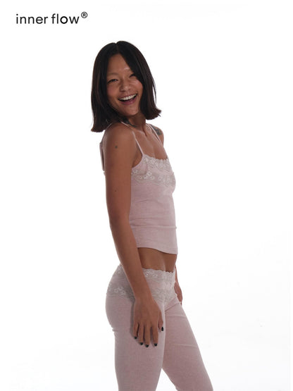innerflow Blush Pink Lace Camisole Low Waist Flared Women&