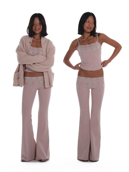 innerflow Blush Pink Lace Camisole Low Waist Flared Women&