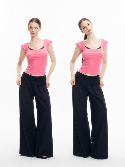 innerflow Bright Lace Panel Square Neck Padded Flutter Sleeve Women&