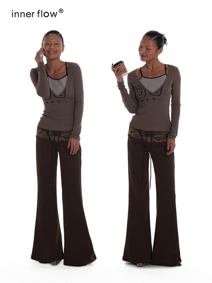 innerflow Camo Panel Drawstring Elastic Waist Women&