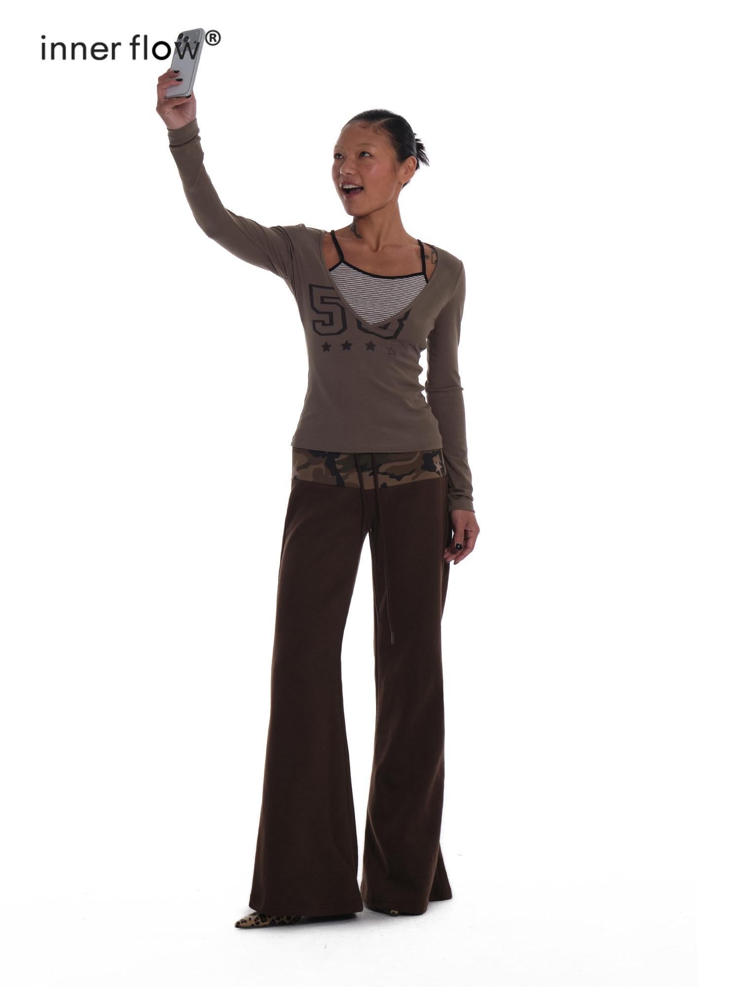 innerflow Camo Panel Drawstring Elastic Waist Women&