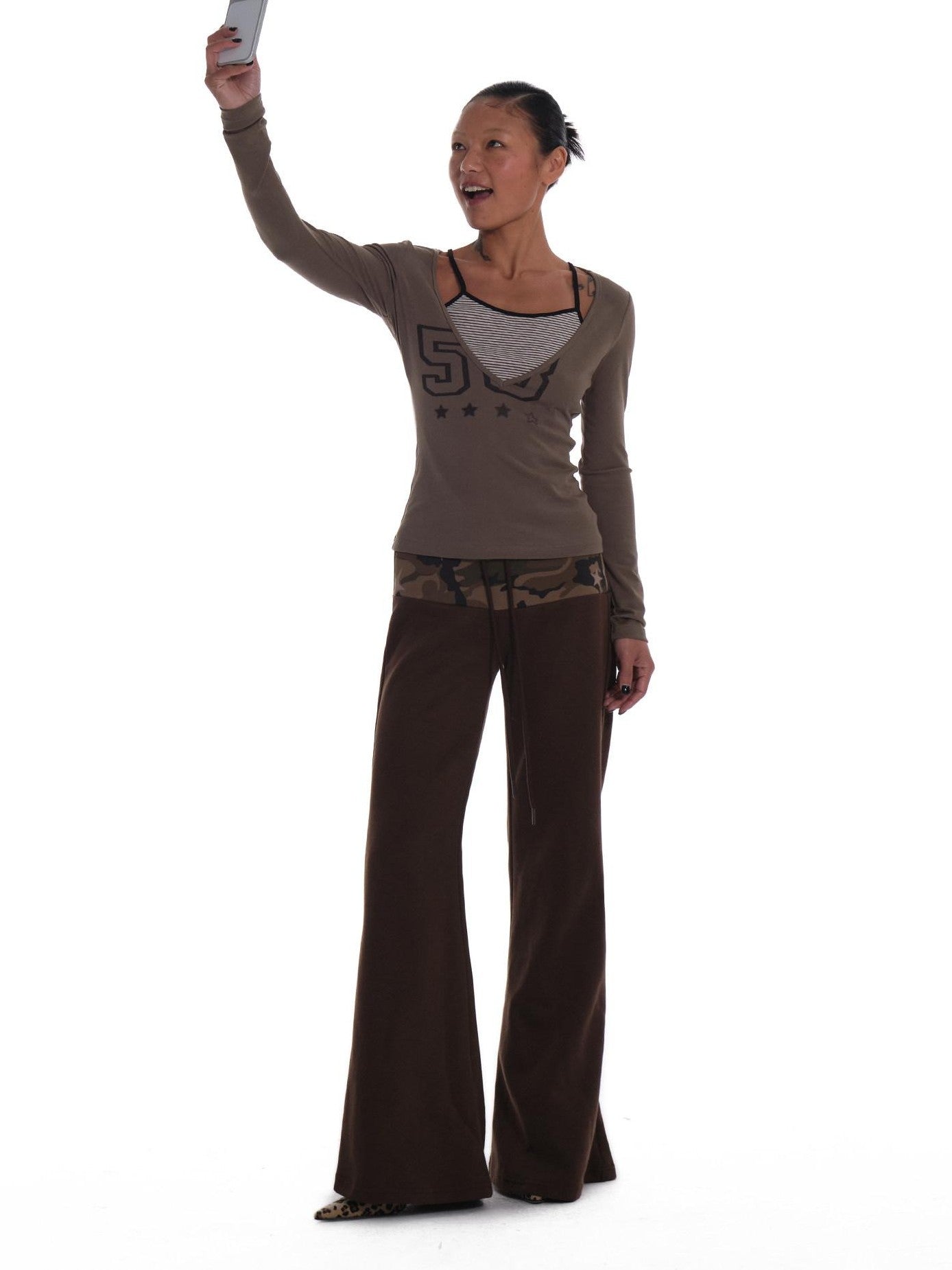 innerflow Camo Panel Drawstring Elastic Waist Women&