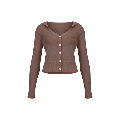 innerflow_Chestnut_Cropped_Hooded_Button_Cardigan_Women&