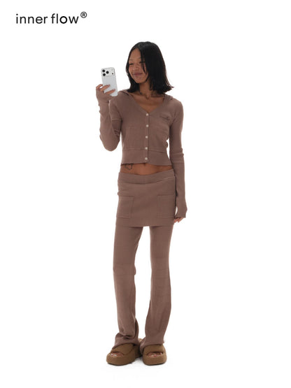 innerflow Chestnut Cropped Hooded Button Cardigan Women&