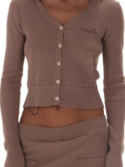 innerflow Chestnut Cropped Hooded Button Cardigan Women&