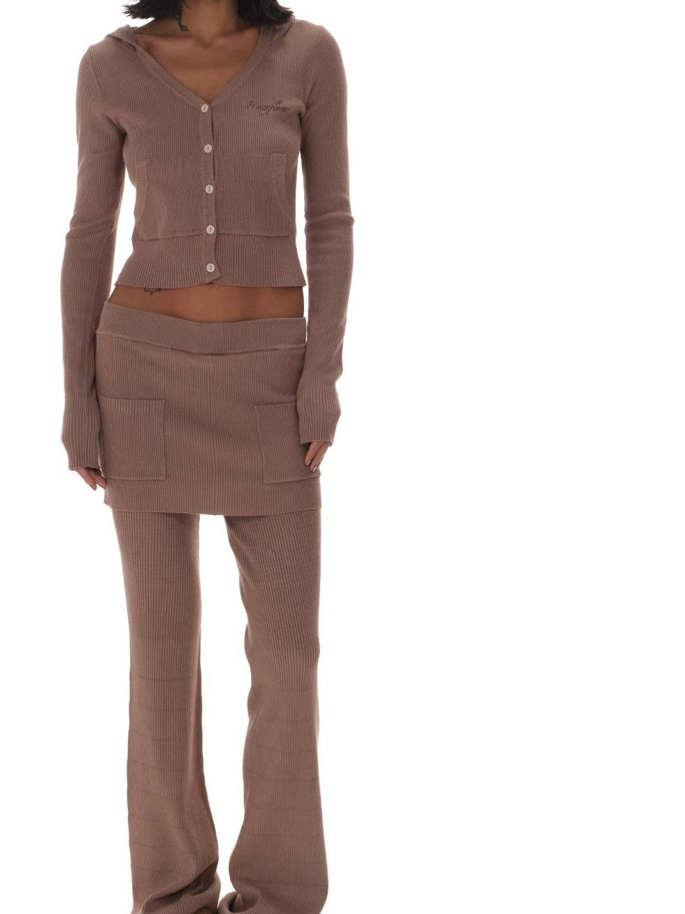 innerflow Chestnut Cropped Hooded Button Cardigan Women&