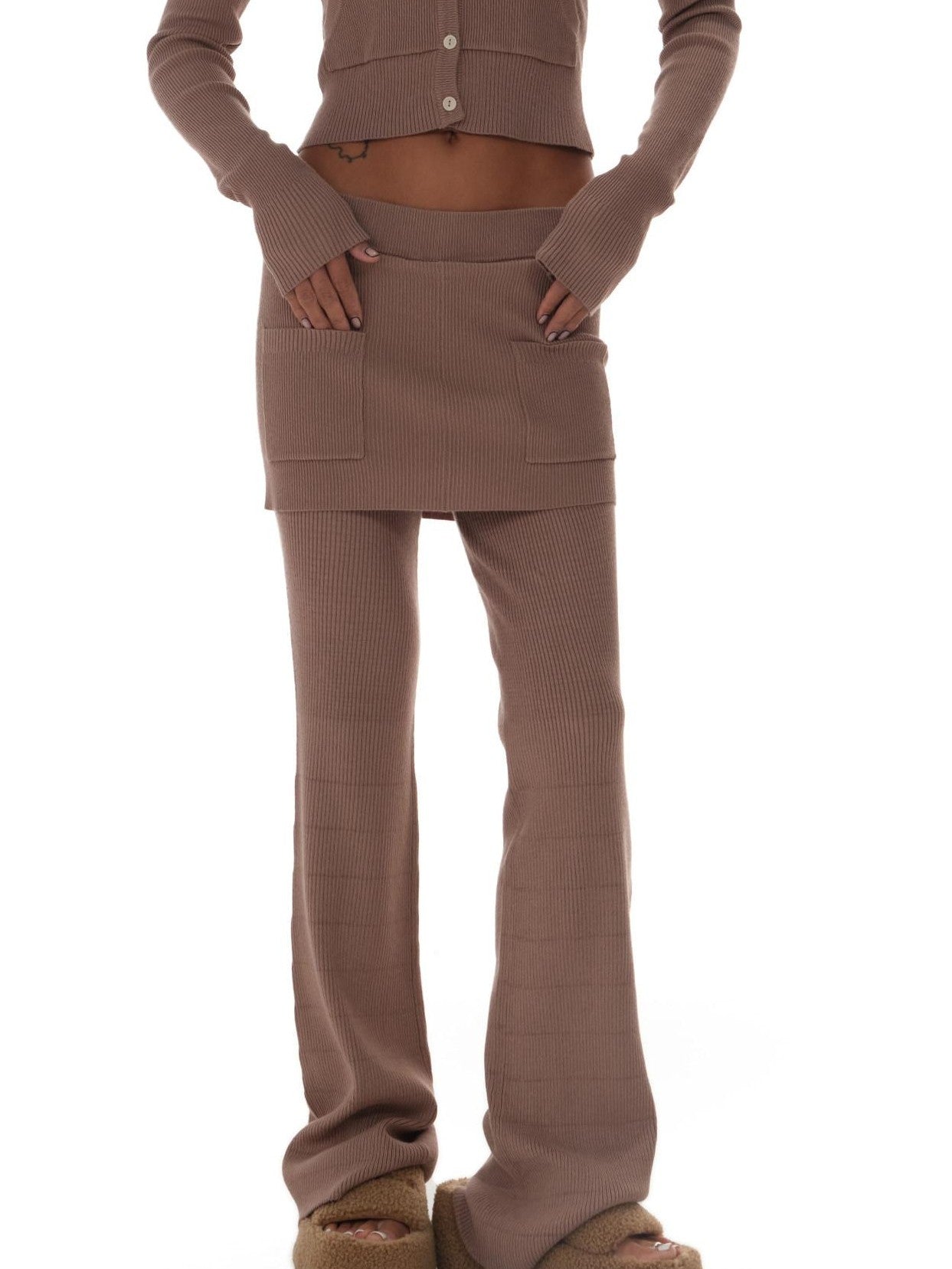 innerflow Chestnut Cropped Hooded Button Cardigan Women&