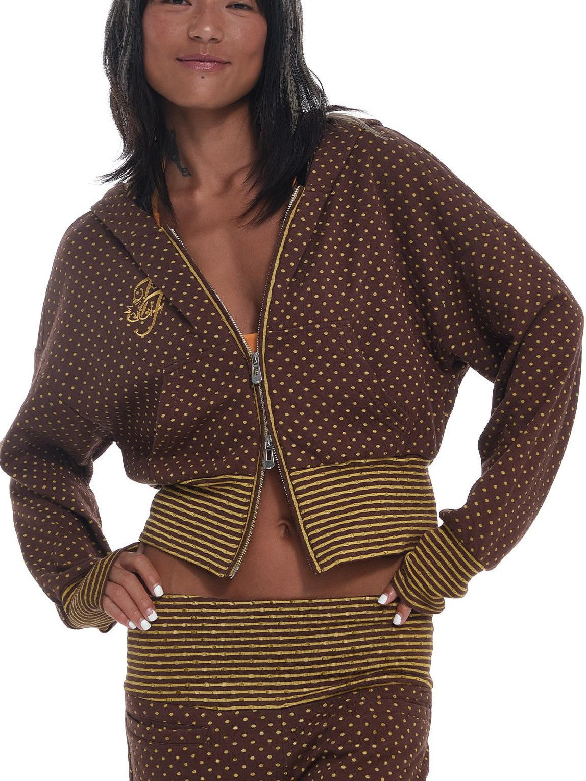 innerflow Cocoa Retro Polka Dot And Stripe Crop Jacket Women&