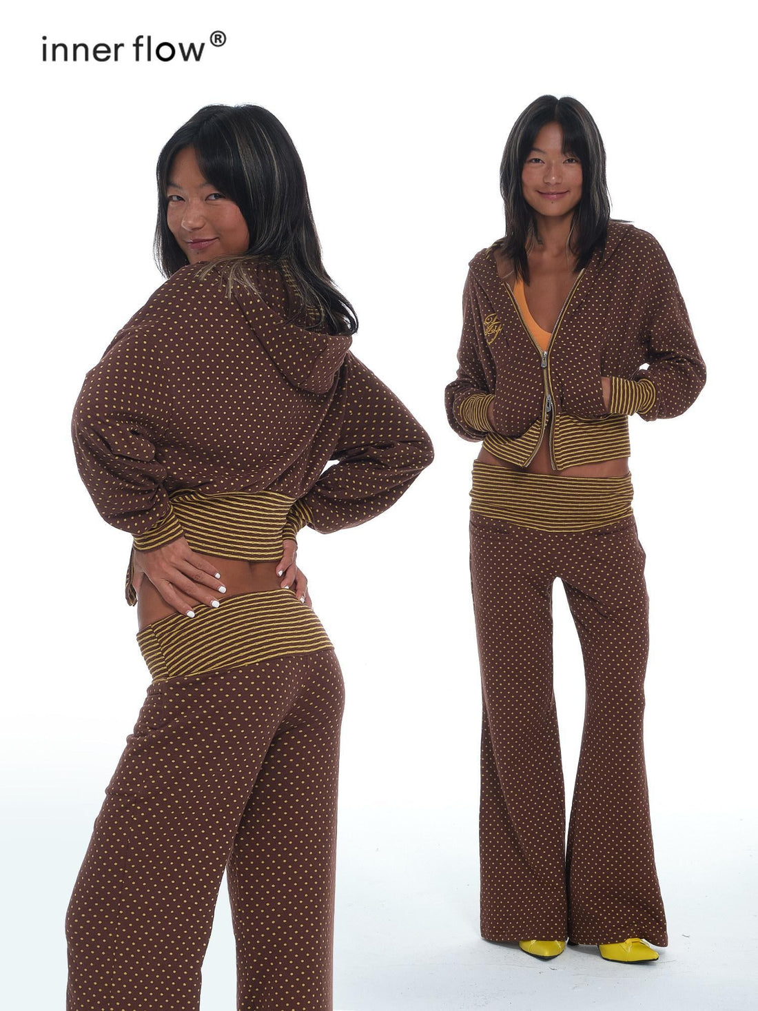 innerflow Cocoa Retro Polka Dot And Stripe Crop Jacket Women&