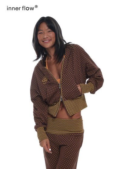 innerflow Cocoa Retro Polka Dot And Stripe Crop Jacket Women&
