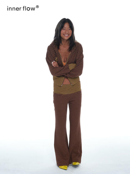 innerflow Cocoa Retro Polka Dot And Stripe Crop Jacket Women&