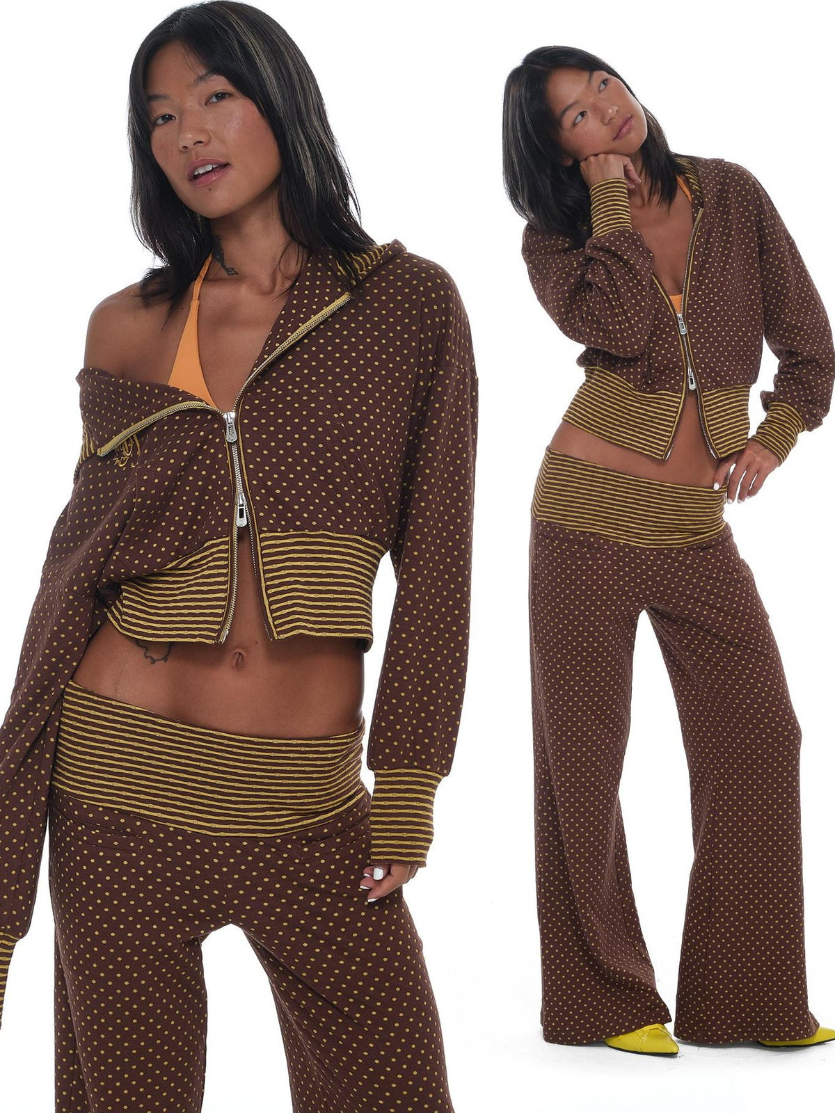 innerflow Cocoa Retro Polka Dot And Stripe Crop Jacket Women&
