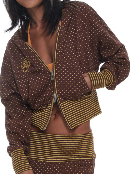 innerflow Cocoa Retro Polka Dot And Stripe Crop Jacket Women&
