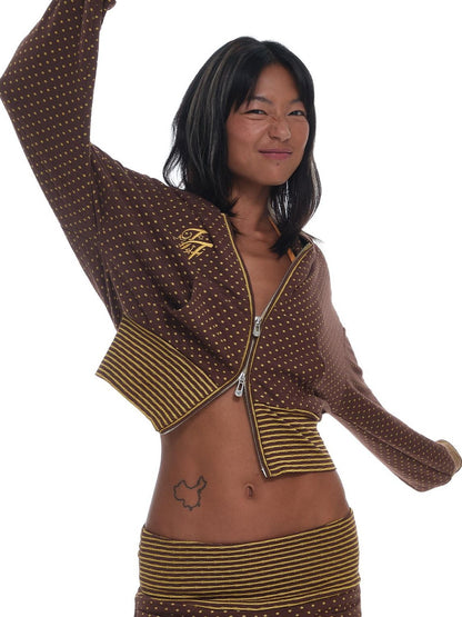 innerflow Cocoa Retro Polka Dot And Stripe Crop Jacket Women&