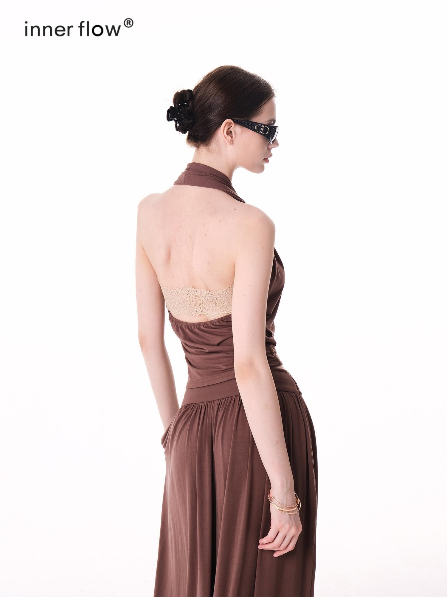 innerflow Colorblock Lace Halter Wide Leg Women&