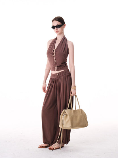 innerflow Colorblock Lace Halter Wide Leg Women&