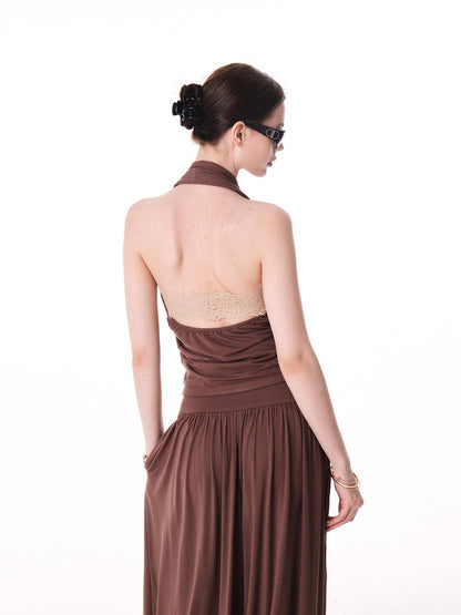 innerflow Colorblock Lace Halter Wide Leg Women&
