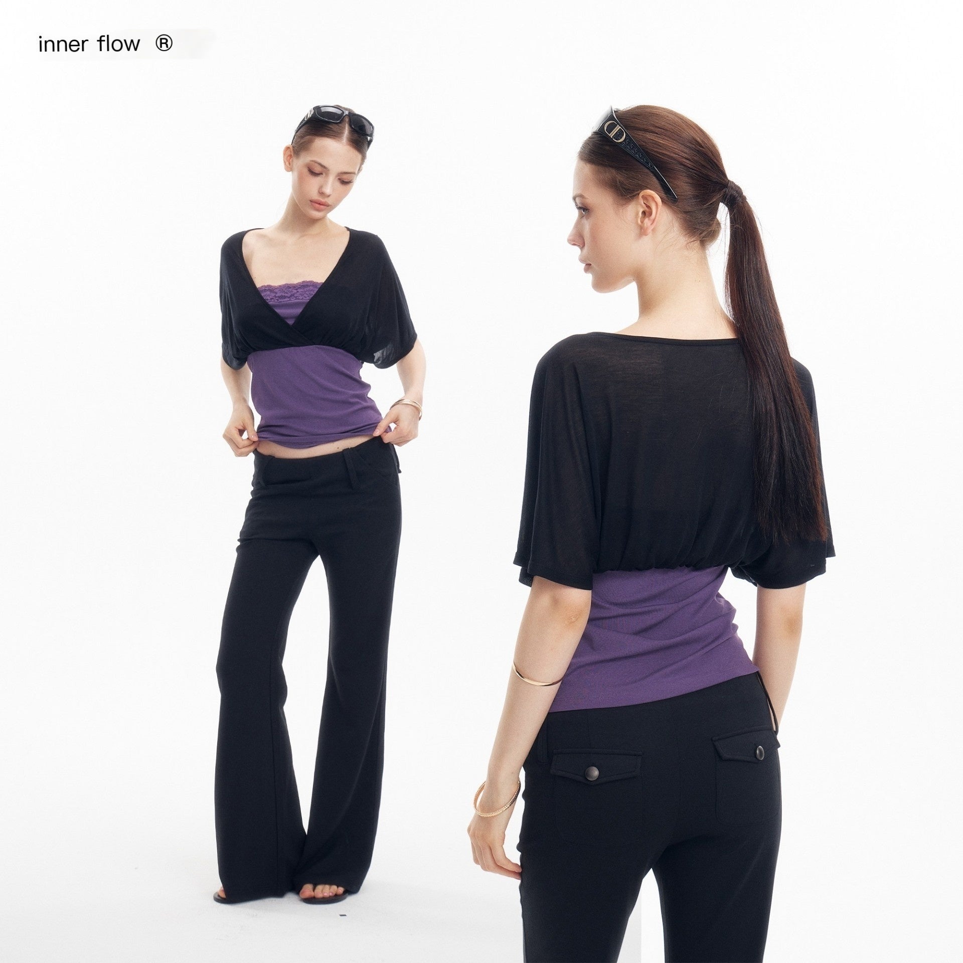 innerflow_Colorblock_Lace_Layered_V-neck_Women&