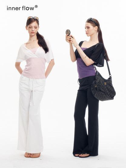 innerflow Colorblock Lace Layered V-neck Women&
