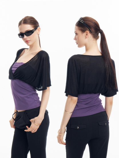 innerflow Colorblock Lace Layered V-neck Women&