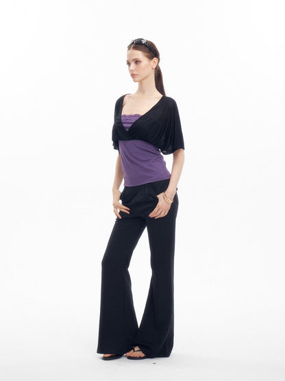 innerflow Colorblock Lace Layered V-neck Women&